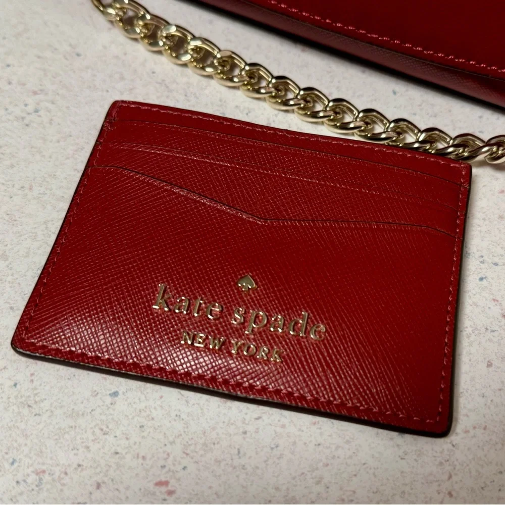 Kate Spade Red Carson Convertible Crossbody Bag & Matching Card Holder - Picture 3 of 9
